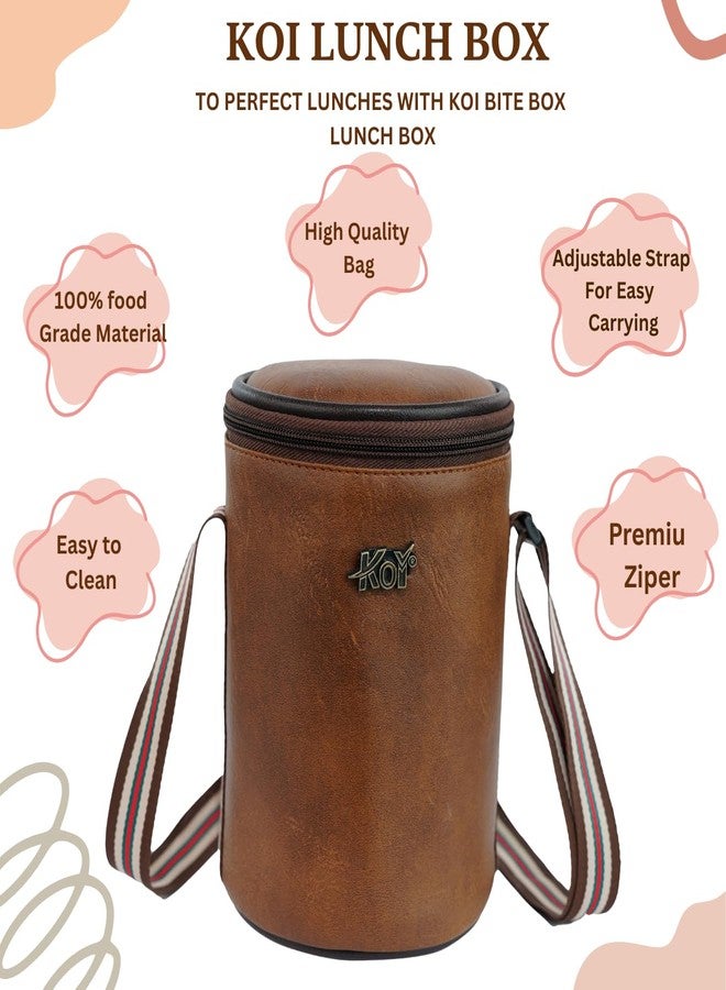 KOI Executive Lunch Box, Microwave Safe, 3 Inside Steel Container with BPA Free Lids (290ml, 450ml, 600ml, Steel Cutlery - (Mempish Brown) - Image 5